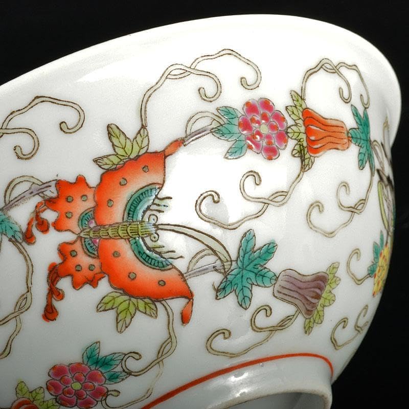 中国 江西景徳鎮 粉彩 花蝶文碗 M R4459 飯碗・汁椀・